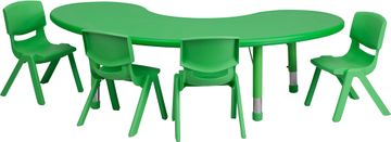 35''W x 65''L Adjustable Half-Moon Green Activity Table Set - YU-YCX-0043-2-MOON-TBL-GREEN-E-GG
