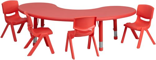 35''W x 65''L Adjustable Half-Moon Red Activity Table Set - YU-YCX-0043-2-MOON-TBL-RED-E-GG