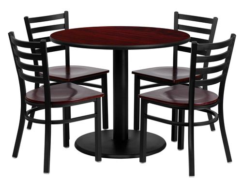 36'' Round Mahogany 5 PC Table Set with Mahogany Wood Seats - MD-0004-GG