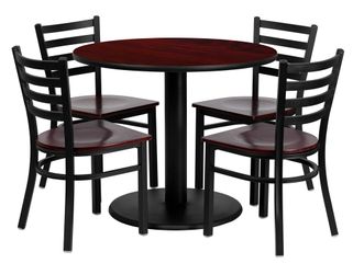 36'' Round Mahogany 5 PC Table Set with Mahogany Wood Seats - MD-0004-GG