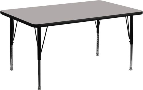 36''W x 72''L Rectangular Activity Table, 1.25'' Thick High Pressure Grey Laminate Top & Height Adjustable Pre-School Legs - XU-A3672-REC-GY-H-P-GG