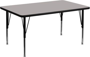 36''W x 72''L Rectangular Activity Table, 1.25'' Thick High Pressure Grey Laminate Top & Height Adjustable Pre-School Legs - XU-A3672-REC-GY-H-P-GG