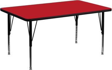 36''W x 72''L Rectangular Activity Table, 1.25'' Thick High Pressure Red Laminate Top & Height Adjustable Pre-School Legs - XU-A3672-REC-RED-H-P-GG