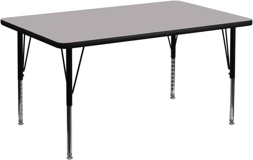 36''W x 72''L Rectangular Activity Table, Grey Thermal Fused Laminate Top & Height Adjustable Pre-School Legs - XU-A3672-REC-GY-T-P-GG