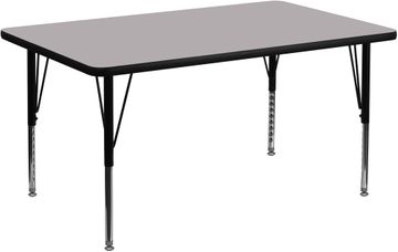 36''W x 72''L Rectangular Activity Table, Grey Thermal Fused Laminate Top & Height Adjustable Pre-School Legs - XU-A3672-REC-GY-T-P-GG