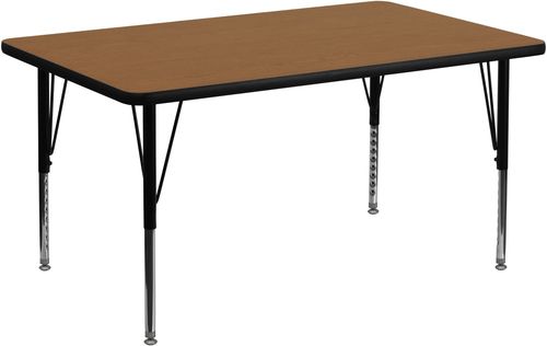 36''W x 72''L Rectangular Activity Table, Oak Thermal Fused Laminate Top & Height Adjustable Pre-School Legs - XU-A3672-REC-OAK-T-P-GG