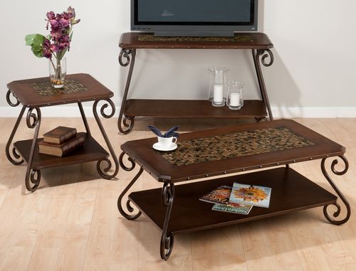 3PC Occasional Table Set with Mosaic Tile Top Inlay - 566-1