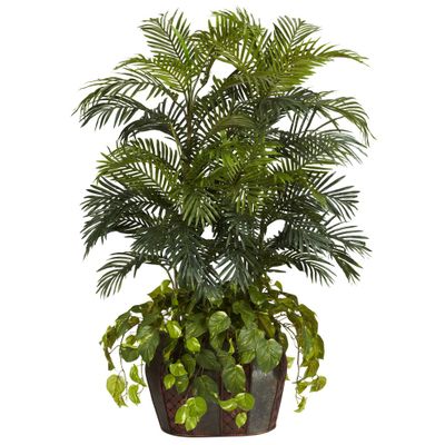 4.5' Double Areca with Vase and Pothos Silk Plant - Nearly Natural - 6634
