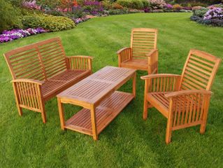 4-Piece Wood Patio Set in Natural Brown - OW4SBR-NC