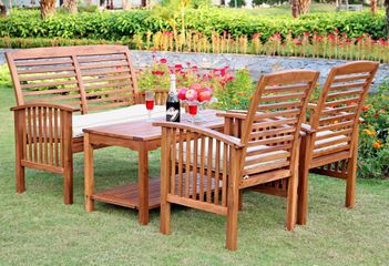 4-Piece Wood Patio Set with Cushions in Natural Brown - OW4SBR