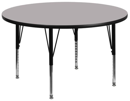 42'' Round Activity Table, Grey Thermal Fused Laminate Top & Height Adjustable Pre-School Legs - XU-A42-RND-GY-T-P-GG