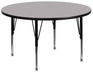 42'' Round Activity Table, Grey Thermal Fused Laminate Top & Height Adjustable Pre-School Legs - XU-A42-RND-GY-T-P-GG