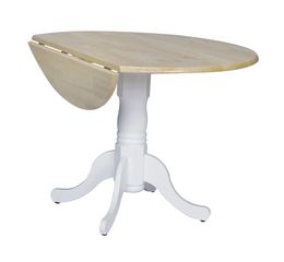 42" Round Dual Drop Leaf Pedestal Table in White / Natural - T02-42DP
