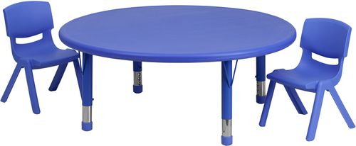 45'' Round Adjustable Blue Plastic Activity Table Set - YU-YCX-0053-2-ROUND-TBL-BLUE-R-GG