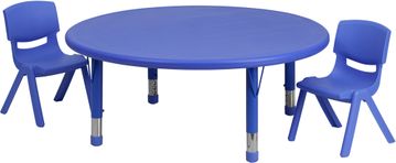 45'' Round Adjustable Blue Plastic Activity Table Set - YU-YCX-0053-2-ROUND-TBL-BLUE-R-GG