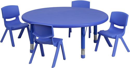 45'' Round Adjustable Plastic Activity Table Set in Blue - YU-YCX-0053-2-ROUND-TBL-BLUE-E-GG