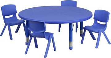 45'' Round Adjustable Plastic Activity Table Set in Blue - YU-YCX-0053-2-ROUND-TBL-BLUE-E-GG
