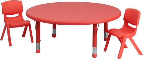 45'' Round Adjustable Red Plastic Activity Table Set - YU-YCX-0053-2-ROUND-TBL-RED-R-GG