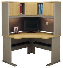 48" Corner Desk and Hutch Set - Series A Light Oak Collection - Bush Office Furniture - WC64366-67