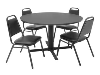 48 Inch Round Table and 4 Restaurant Stackers Set - TBR48GYSC29BK