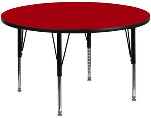 48'' Round Activity Table, Red Thermal Fused Laminate Top & Height Adjustable Pre-School Legs - XU-A48-RND-RED-T-P-GG
