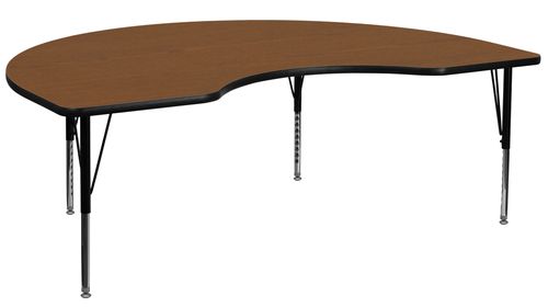 48''W x 72''L Kidney Shaped Activity Table, 1.25'' Thick High Pressure Oak Laminate Top & Height Adjustable Pre-School Legs - XU-A4872-KIDNY-OAK-H-P-GG
