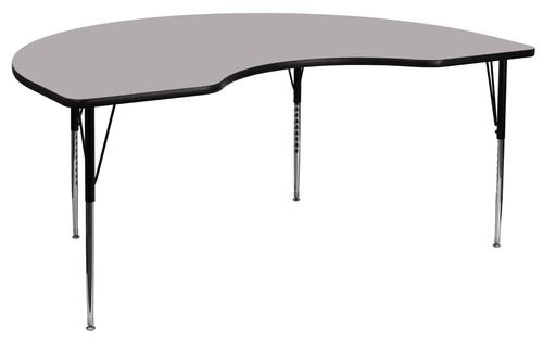 48''W x 72''L Kidney Shaped Adjustable Activity Table with Grey Thermal Fused Laminate Top - XU-A4872-KIDNY-GY-T-A-GG