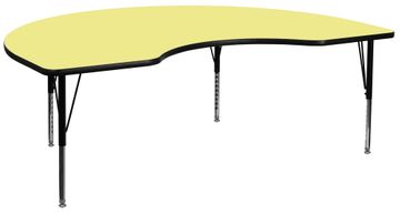 48''W x 72''L Kidney Shaped Yellow Activity Table - Height Adjustable Pre-School Legs - XU-A4872-KIDNY-YEL-T-P-GG