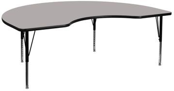 48''W x 96''L Kidney Shaped Activity Table, 1.25'' Thick High Pressure Grey Laminate Top & Height Adjustable Pre-School Legs - XU-A4896-KIDNY-GY-H-P-GG