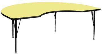 48''W x 96''L Kidney Shaped Activity Table in Yellow with Height Adjustable Pre-School Legs - XU-A4896-KIDNY-YEL-T-P-GG