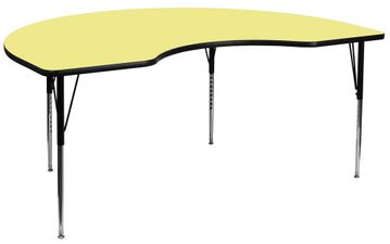 48''W x 96''L Kidney Shaped Activity Table with Adjustable Legs in Yellow - XU-A4896-KIDNY-YEL-T-A-GG
