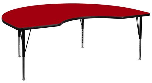 48''W x 96''L Kidney Shaped Red Activity Table - Height Adjustable Pre-School Legs - XU-A4896-KIDNY-RED-T-P-GG