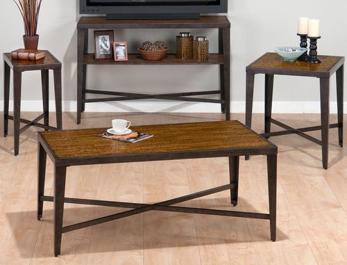 4PC Accent Table Set in Glenna Elm and Black Metal - 703-1