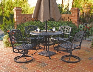 5-Piece 48 Inch Round Outdoor Dining Set in Black - Home Styles - 5554-325