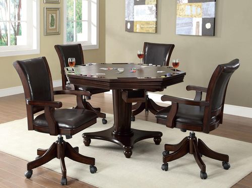 5 Piece Game Table & Chair Set in Dark Mahogany - 100883
