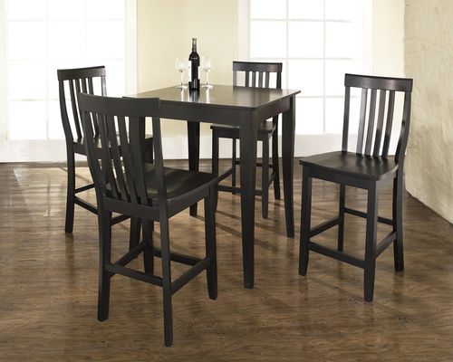 5-Piece Pub Dining Set with Cabriole Leg and School House Stools in Black Finish - Crosley Furniture - KD520003BK