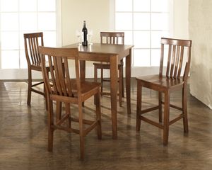 5-Piece Pub Dining Set with Cabriole Leg and School House Stools in Classic Cherry Finish - Crosley Furniture - KD520003CH