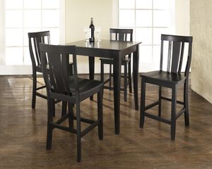 5-Piece Pub Dining Set with Cabriole Leg and Shield Back Stools in Black Finish - Crosley Furniture - KD520002BK