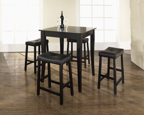 5-Piece Pub Dining Set with Cabriole Leg and Upholstered Saddle Stools in Black Finish - Crosley Furniture - KD520004BK
