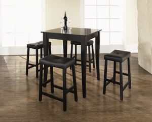 5-Piece Pub Dining Set with Cabriole Leg and Upholstered Saddle Stools in Black Finish - Crosley Furniture - KD520004BK