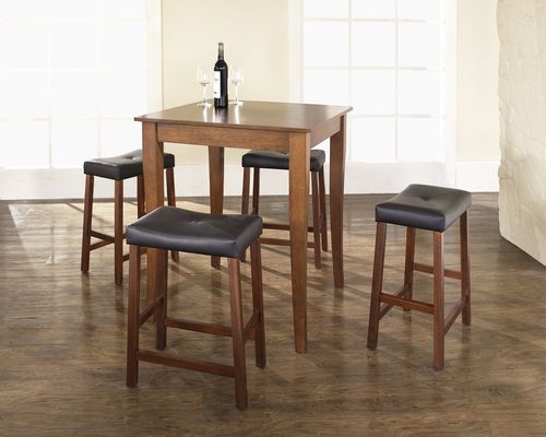 5-Piece Pub Dining Set with Cabriole Leg and Upholstered Saddle Stools in Classic Cherry Finish - Crosley Furniture - KD520004CH