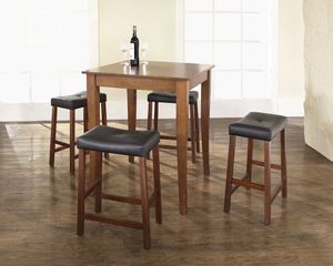 5-Piece Pub Dining Set with Cabriole Leg and Upholstered Saddle Stools in Classic Cherry Finish - Crosley Furniture - KD520004CH