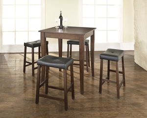 5-Piece Pub Dining Set with Cabriole Leg and Upholstered Saddle Stools in Vintage Mahogany Finish - Crosley Furniture - KD520004MA
