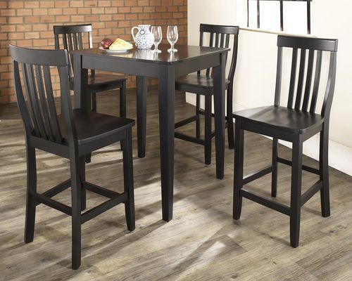 5-Piece Pub Dining Set with Tapered Leg and School House Stools in Black Finish - Crosley Furniture - KD520007BK