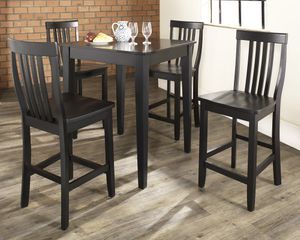 5-Piece Pub Dining Set with Tapered Leg and School House Stools in Black Finish - Crosley Furniture - KD520007BK