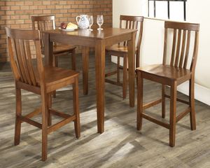 5-Piece Pub Dining Set with Tapered Leg and School House Stools in Classic Cherry Finish - Crosley Furniture - KD520007CH