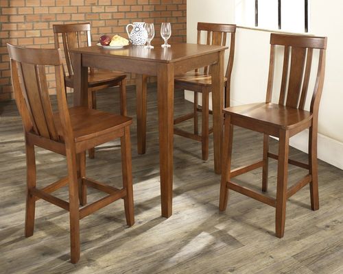 5-Piece Pub Dining Set with Tapered Leg and Shield Back Stools in Classic Cherry Finish - Crosley Furniture - KD520006CH