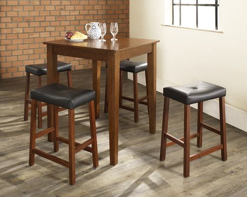 5-Piece Pub Dining Set with Tapered Leg and Upholstered Saddle Stools in Classic Cherry Finish - Crosley Furniture - KD520008CH