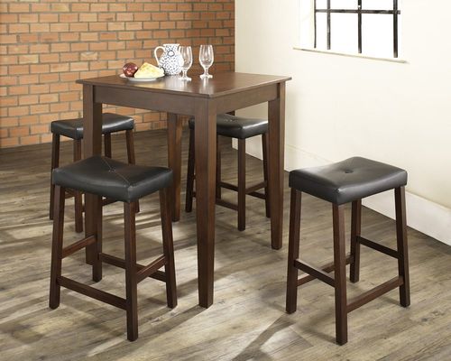 5-Piece Pub Dining Set with Tapered Leg and Upholstered Saddle Stools in Vintage Mahogany Finish - Crosley Furniture - KD520008MA