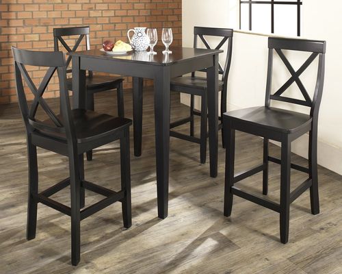 5-Piece Pub Dining Set with Tapered Leg and X-Back Stools in Black Finish - Crosley Furniture - KD520005BK